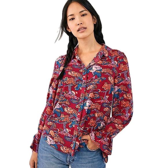 Anthropologie Tops - Anthropologie Maeve Darla Buttondown Shirt Vibrant Trees and Birds Size 8